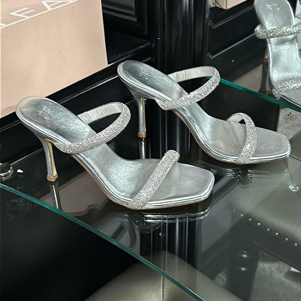 Just Fab - Golden Hour Mule Sandals In Clear Rhinestone - Picture 3 of 13
